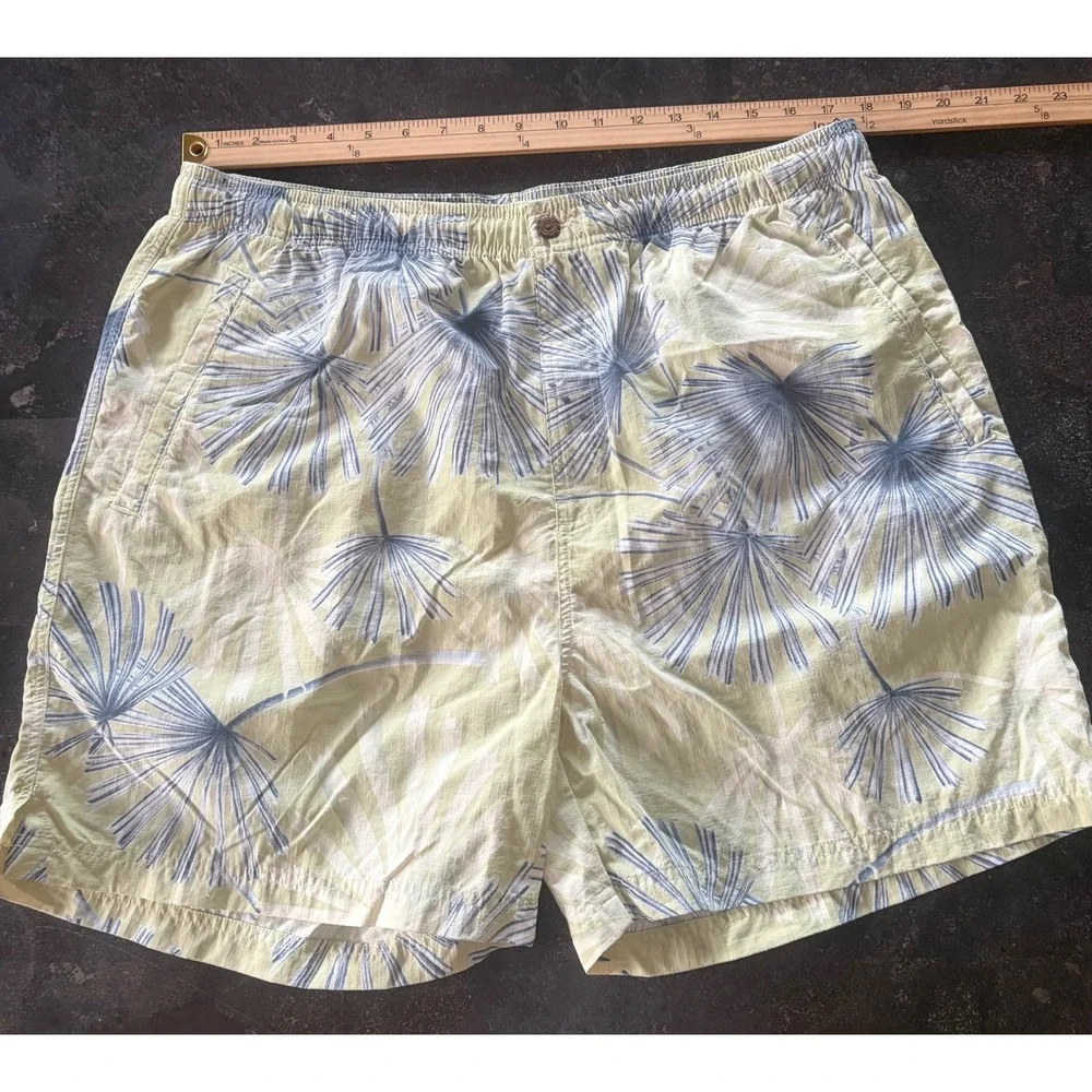 Tommy Bahama Mens Swim Trunks Large Green Blue Palm Leaf Ripstop Mesh Lined 6in